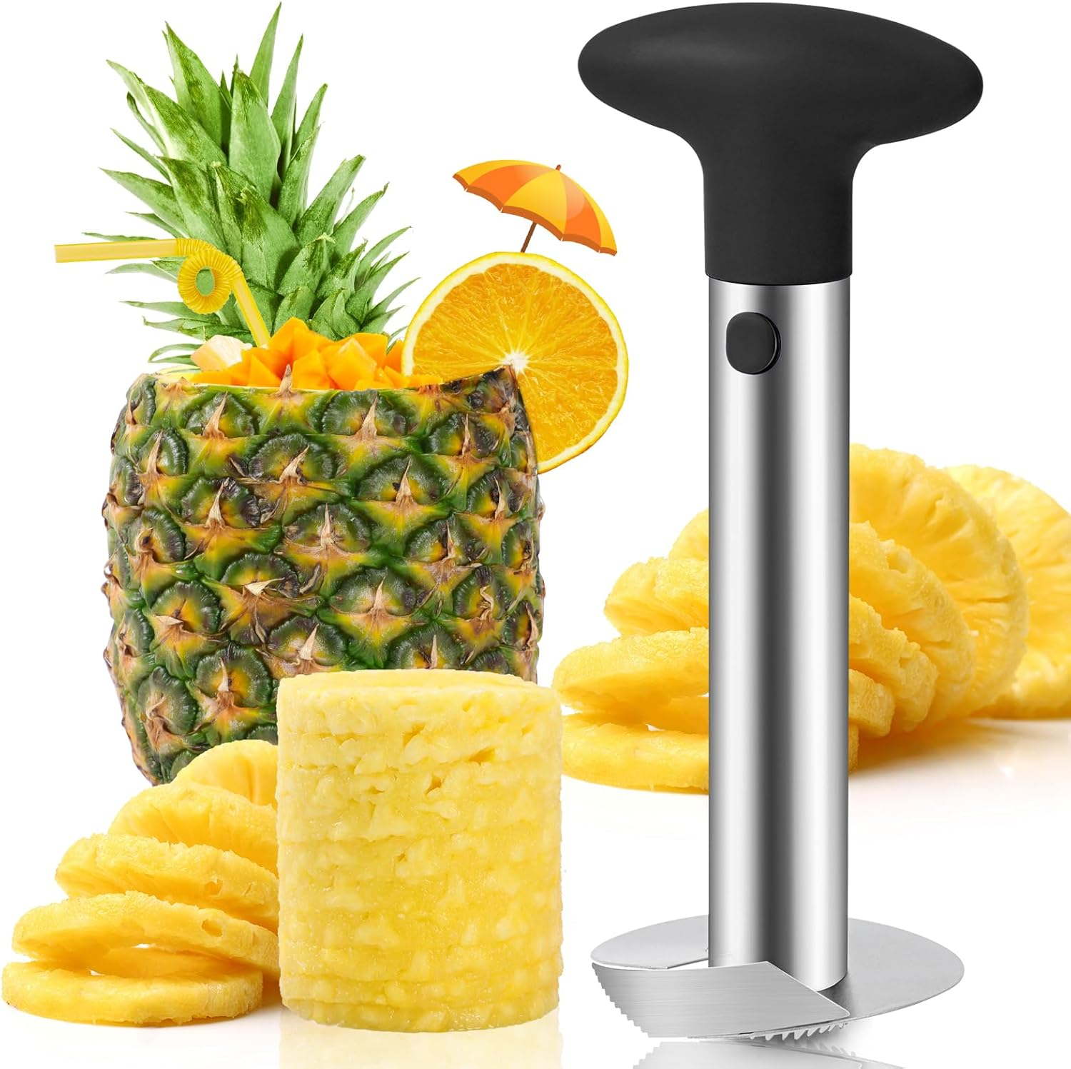 Premium Pineapple Corer and Slicer Tool - Sharp Pineapple Cutter with Serrated Tips