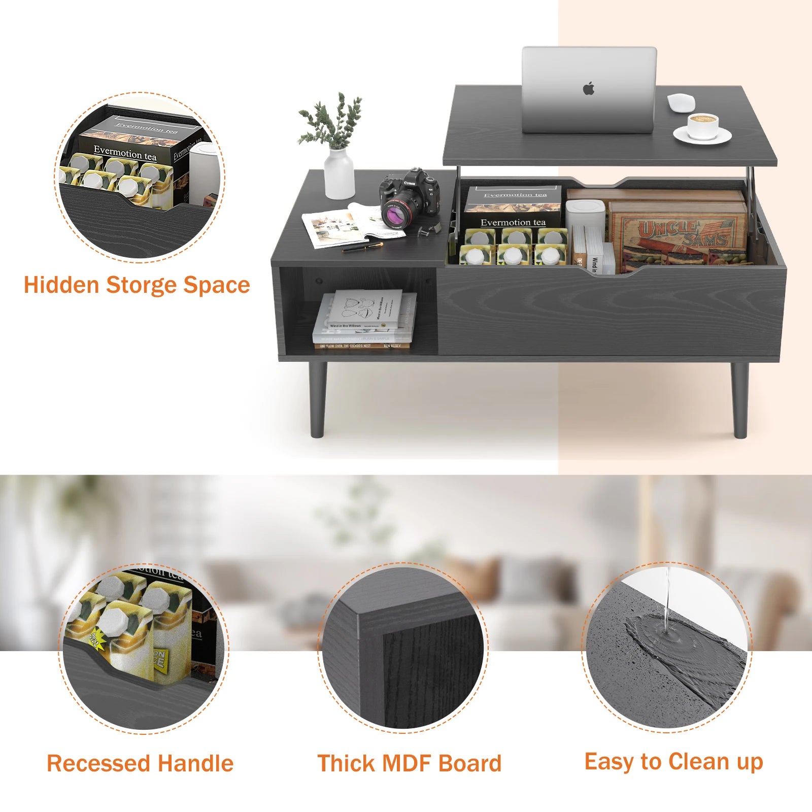 Adjustable Lift Top Coffee Tables for Living Room/Dining Tea Wood
